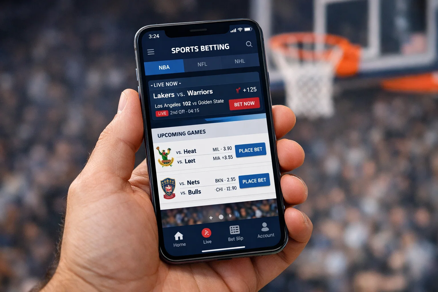 App mobile di bookmaker per scommesse NBA su smartphone
