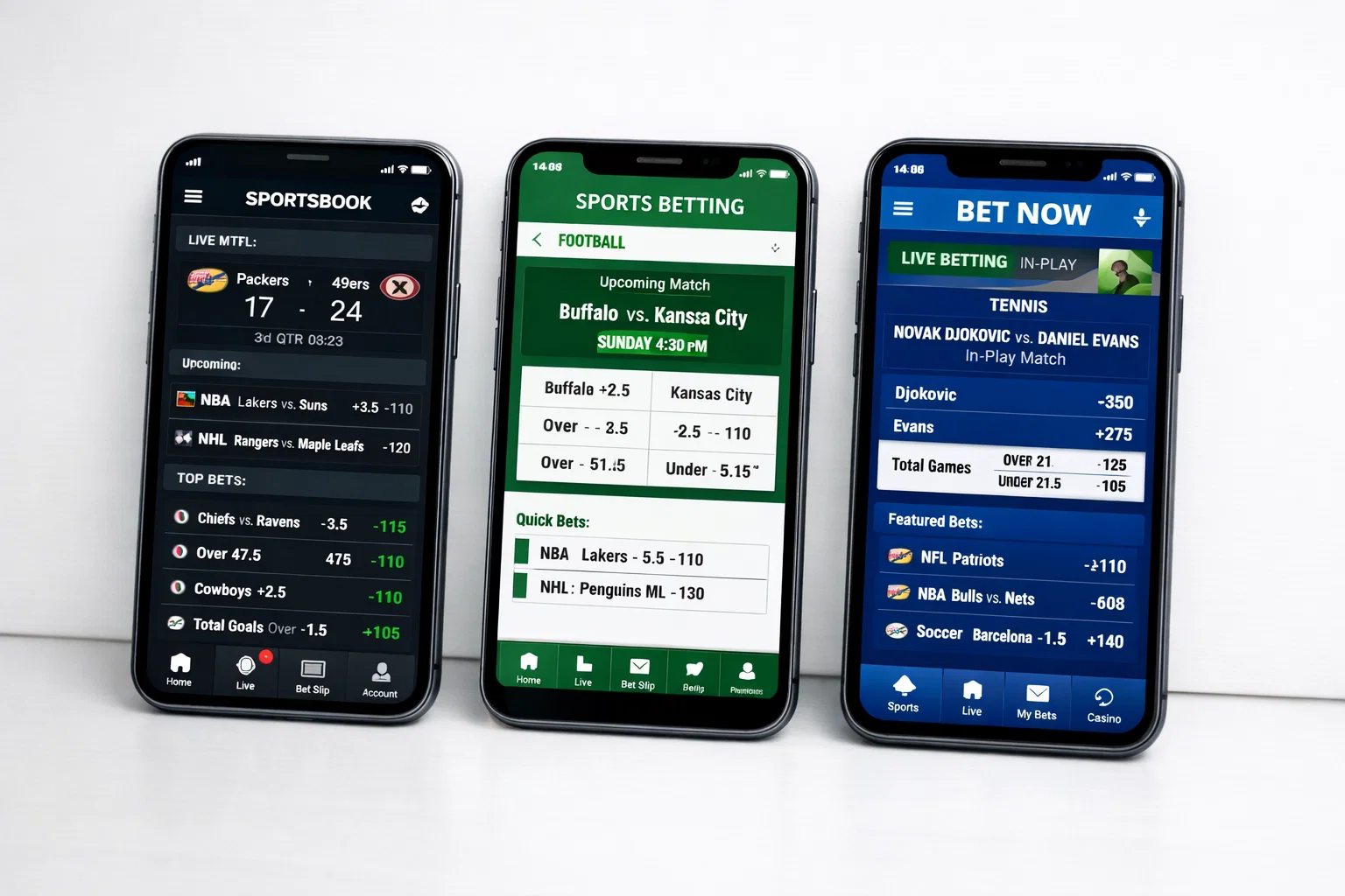 Diversi smartphone con interfacce di bookmaker a confronto
