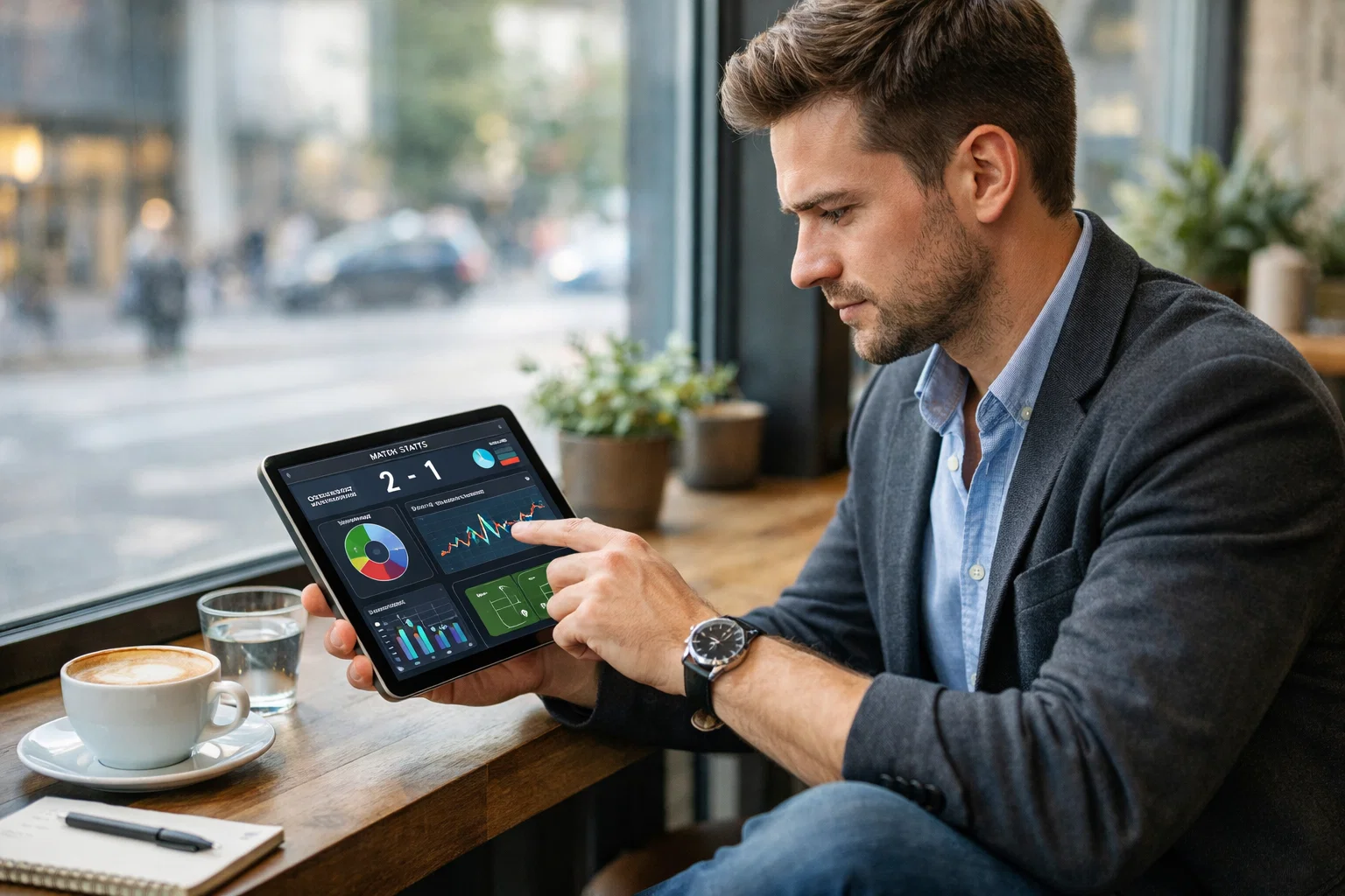 Scommettitore che analizza statistiche NBA su tablet
