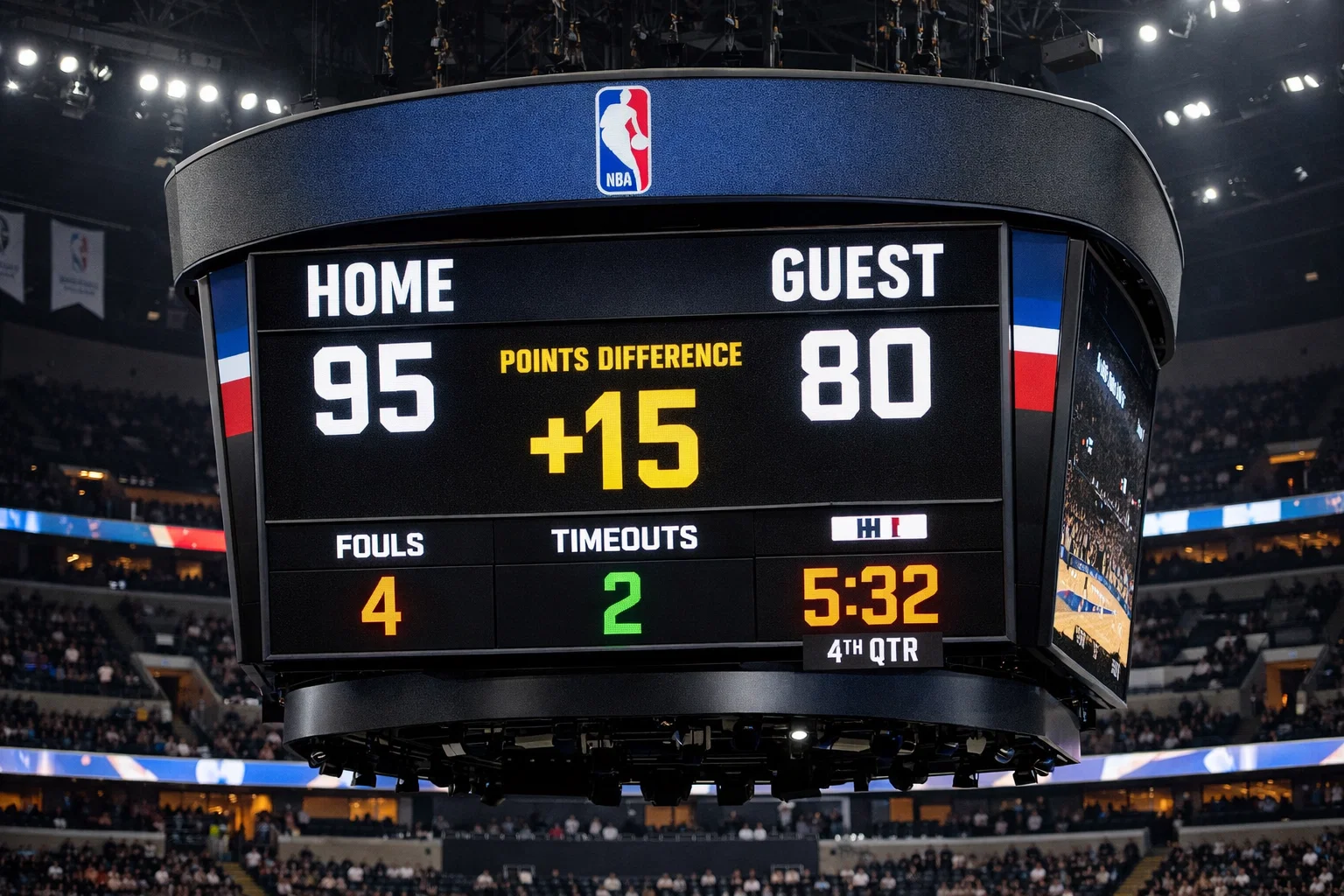 Tabellone NBA che mostra il punteggio e il divario tra squadre