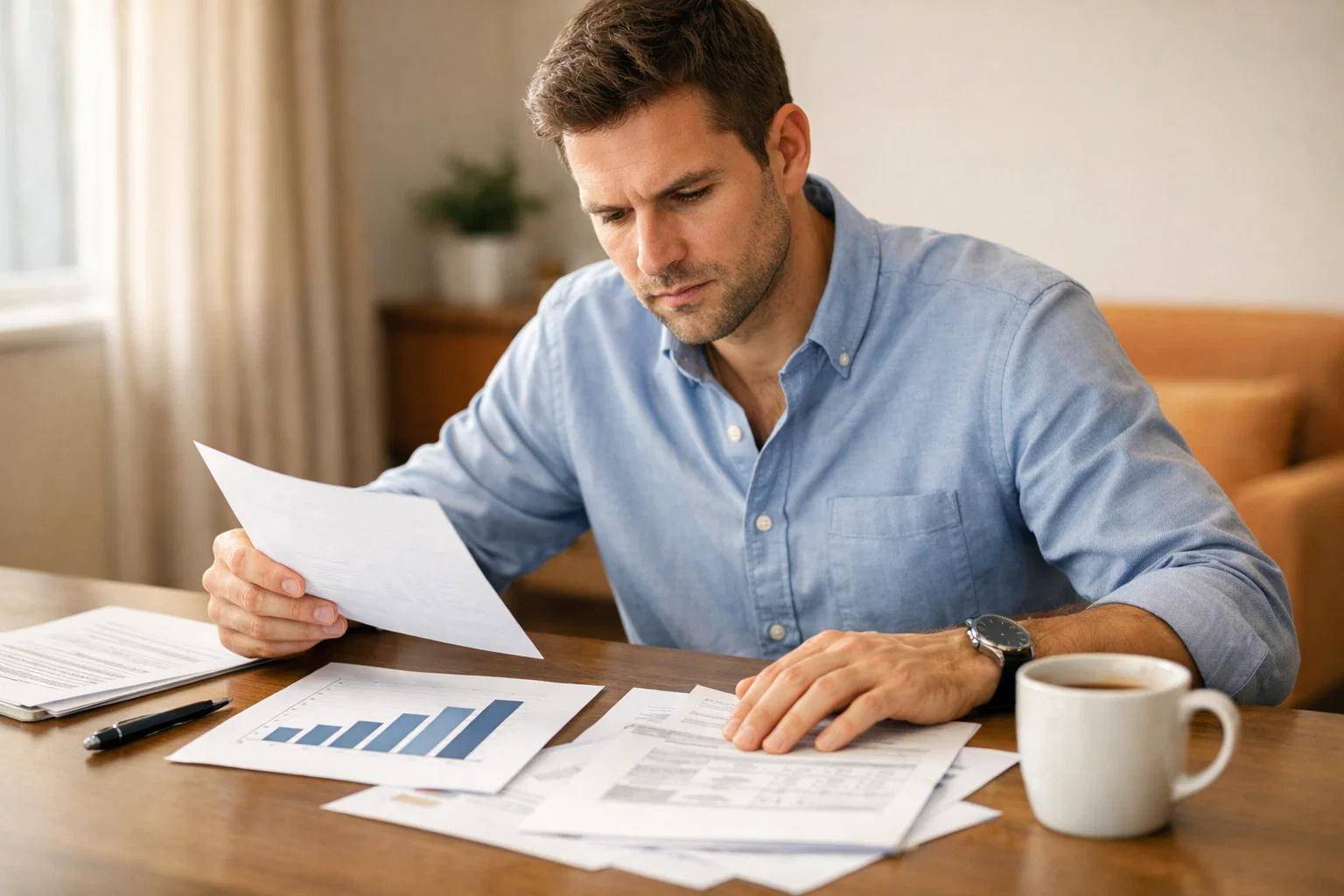 Analista sportivo che studia documenti e grafici delle prestazioni NBA