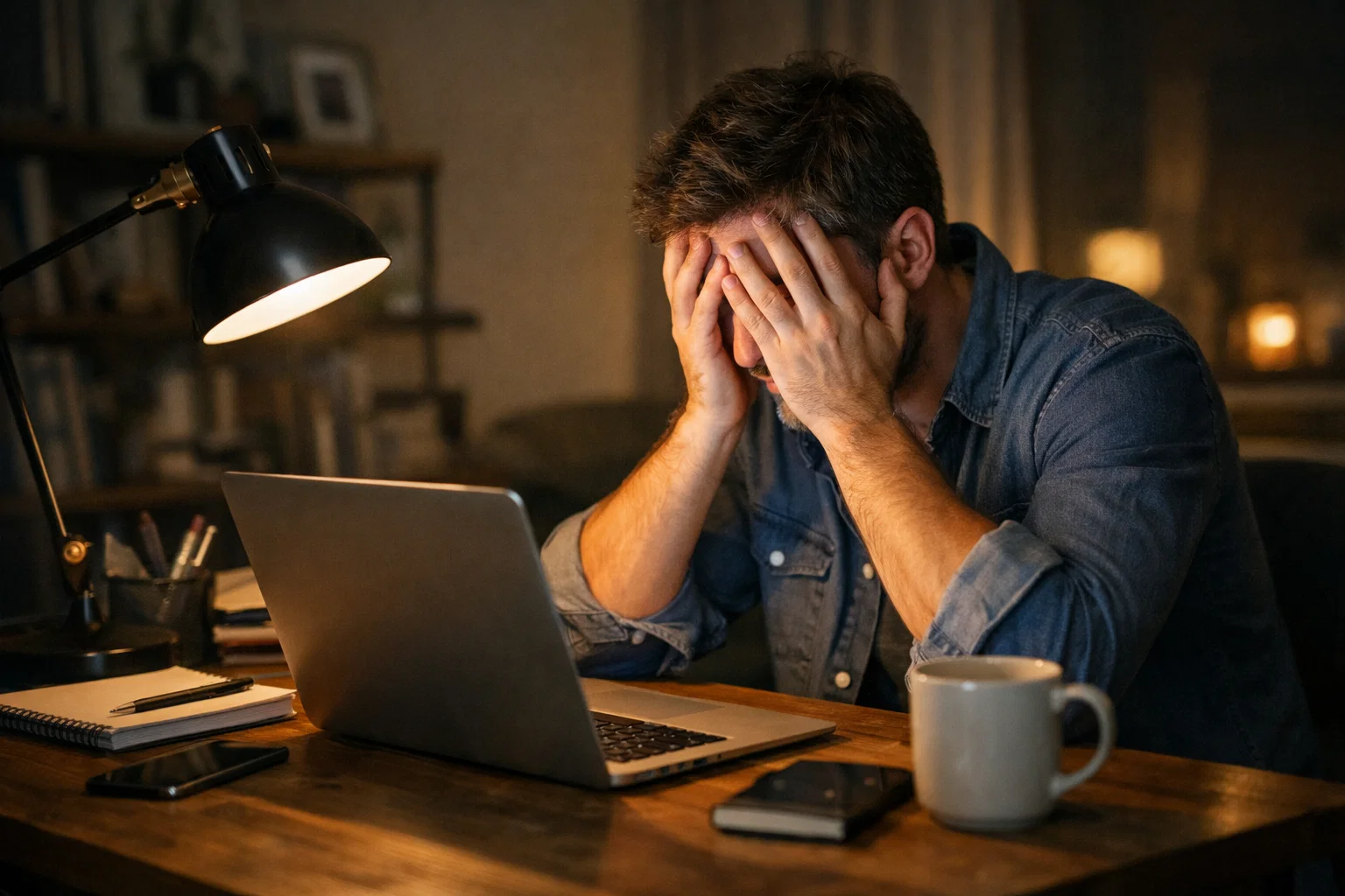 Persona frustrata davanti al computer per scommesse perse