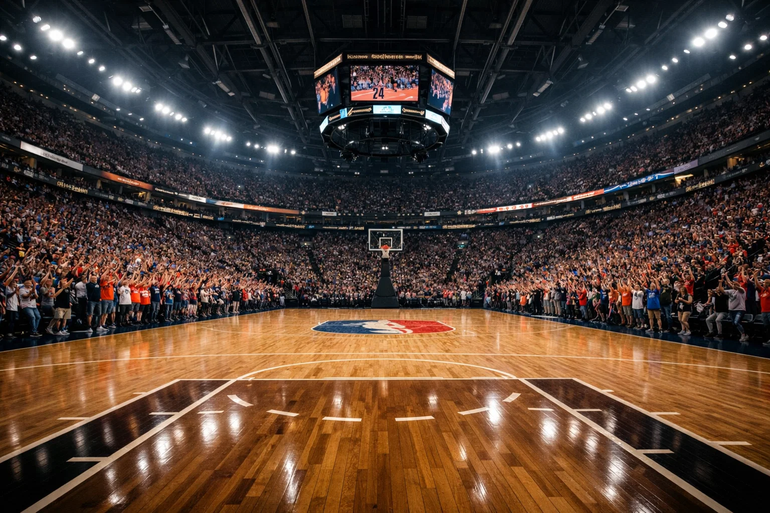 Arena NBA piena di tifosi durante una partita casalinga