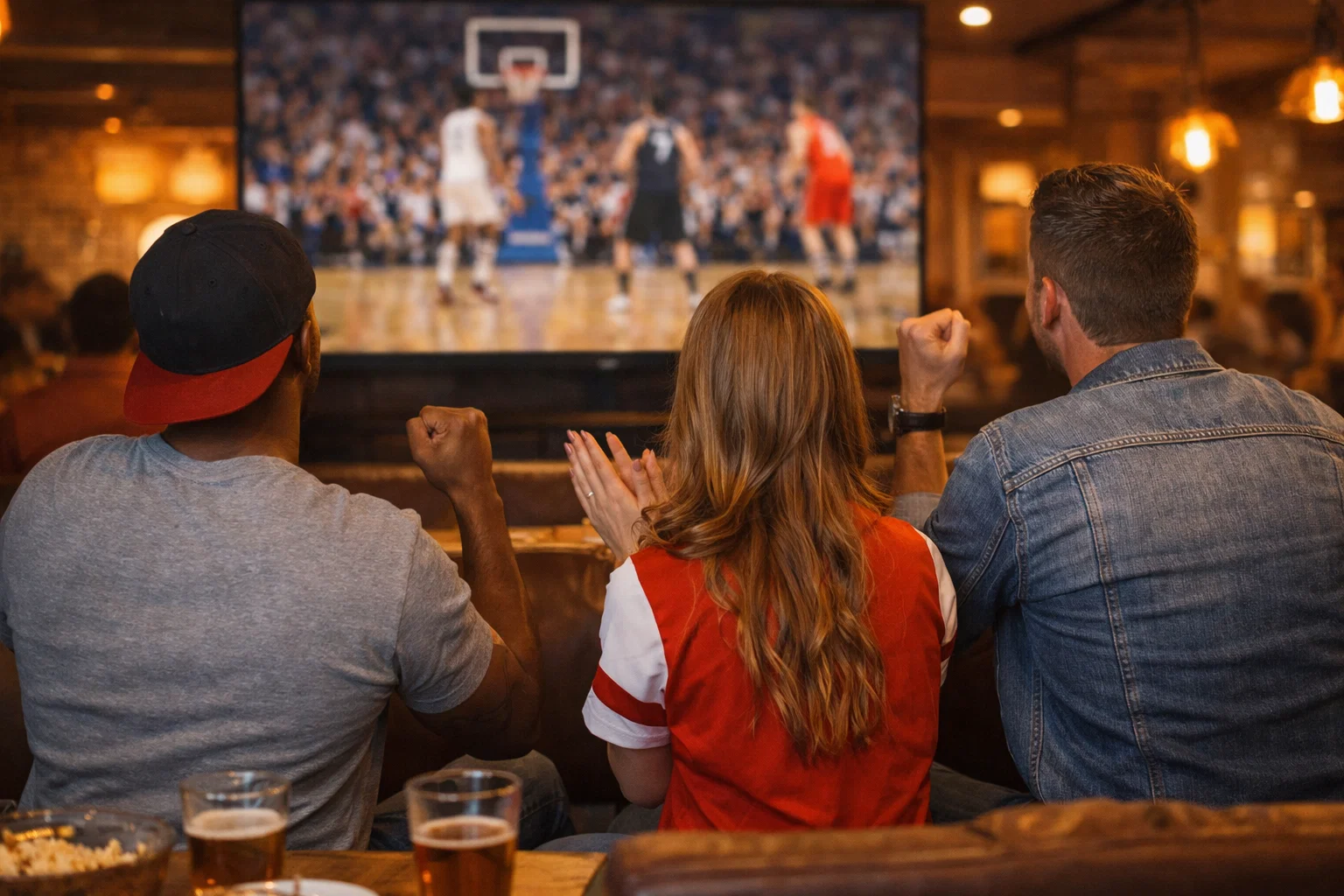 Tifosi che guardano una partita NBA dal vivo su grande schermo in un arena