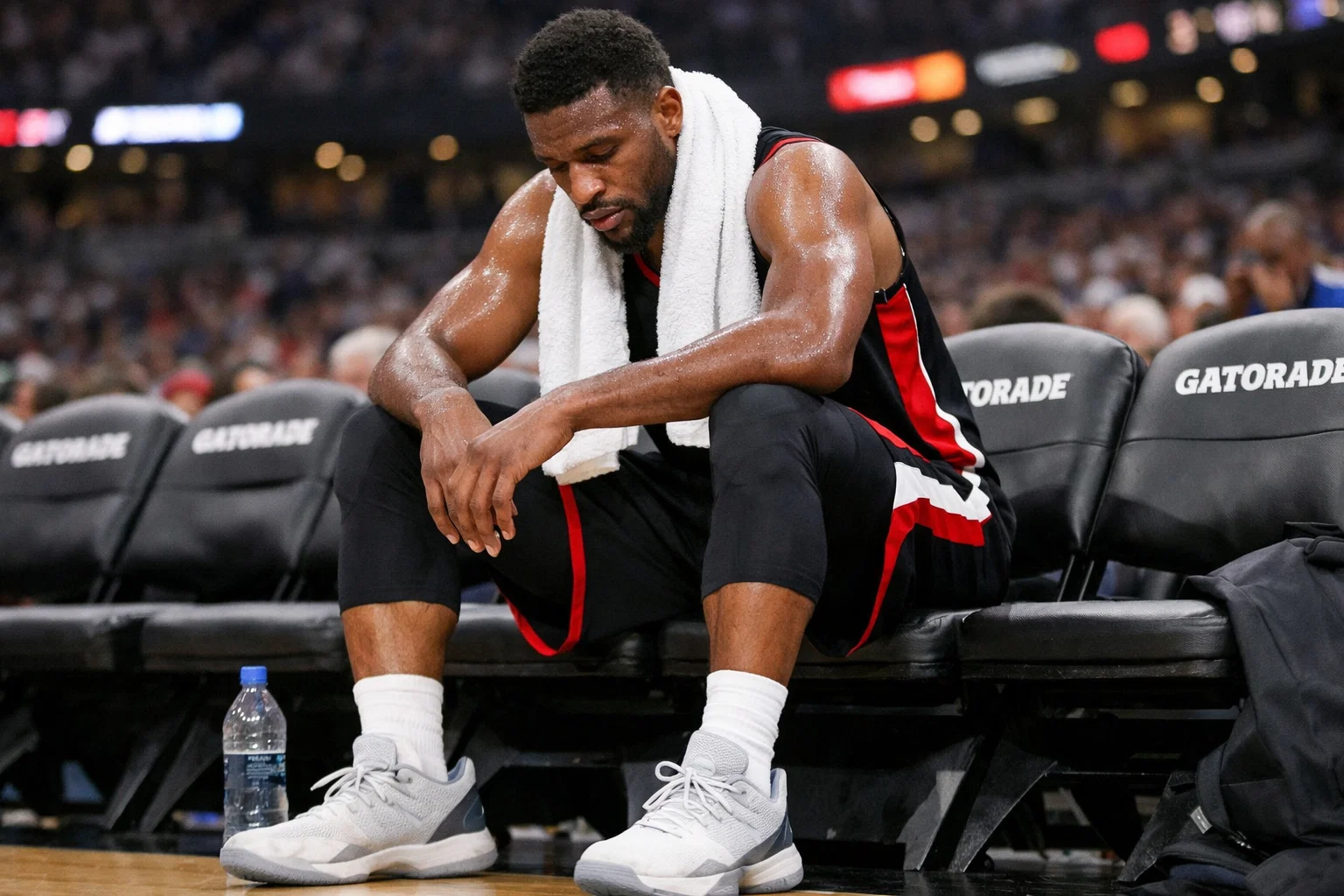 Giocatore di basket professionista stanco durante una pausa