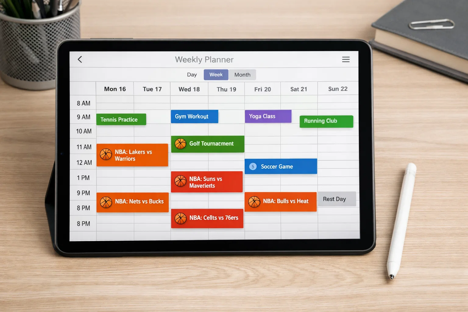 Calendario digitale con programmazione partite NBA