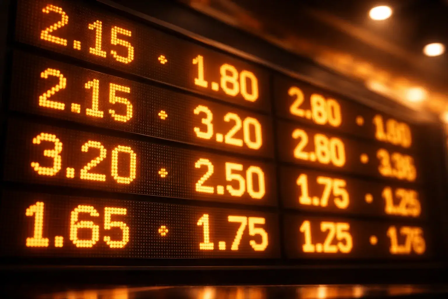 Primo piano di un display con quote NBA in formato decimale accanto a un campo da basket