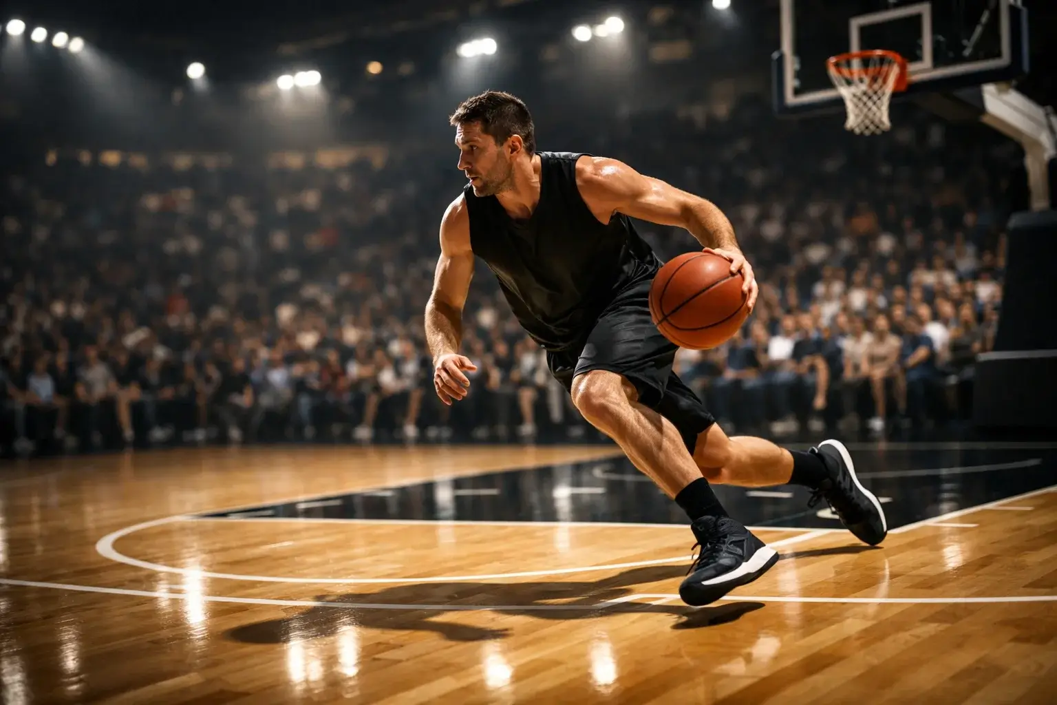 Giocatore NBA durante una partita di playoff su un campo da basket professionistico
